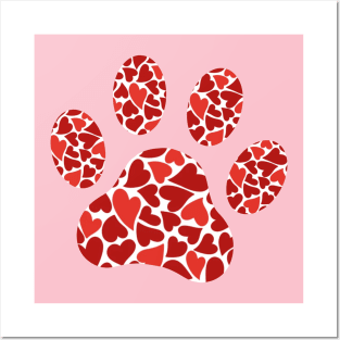 Paw print with hearts Posters and Art